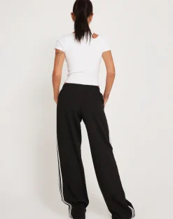 Motel Rocks Tailoring | Wide Leg Pants-Bennett Wide Leg Trouser in Tailoring Black with White Stripe TailoringBlackwithWhiteStripe