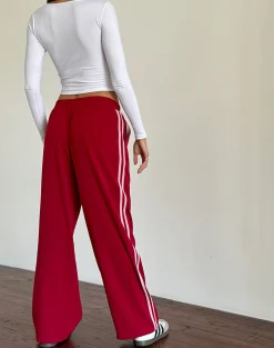 Motel Rocks Wide Leg Pants-Bennett Wide Leg Trouser in Tailoring Red with Pink Stripe TailoringRedwithPinkStripe