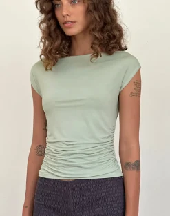 Motel Rocks Basics | Basic Tops-Bentley Ruched Top in Slinky Mint SlinkyMint
