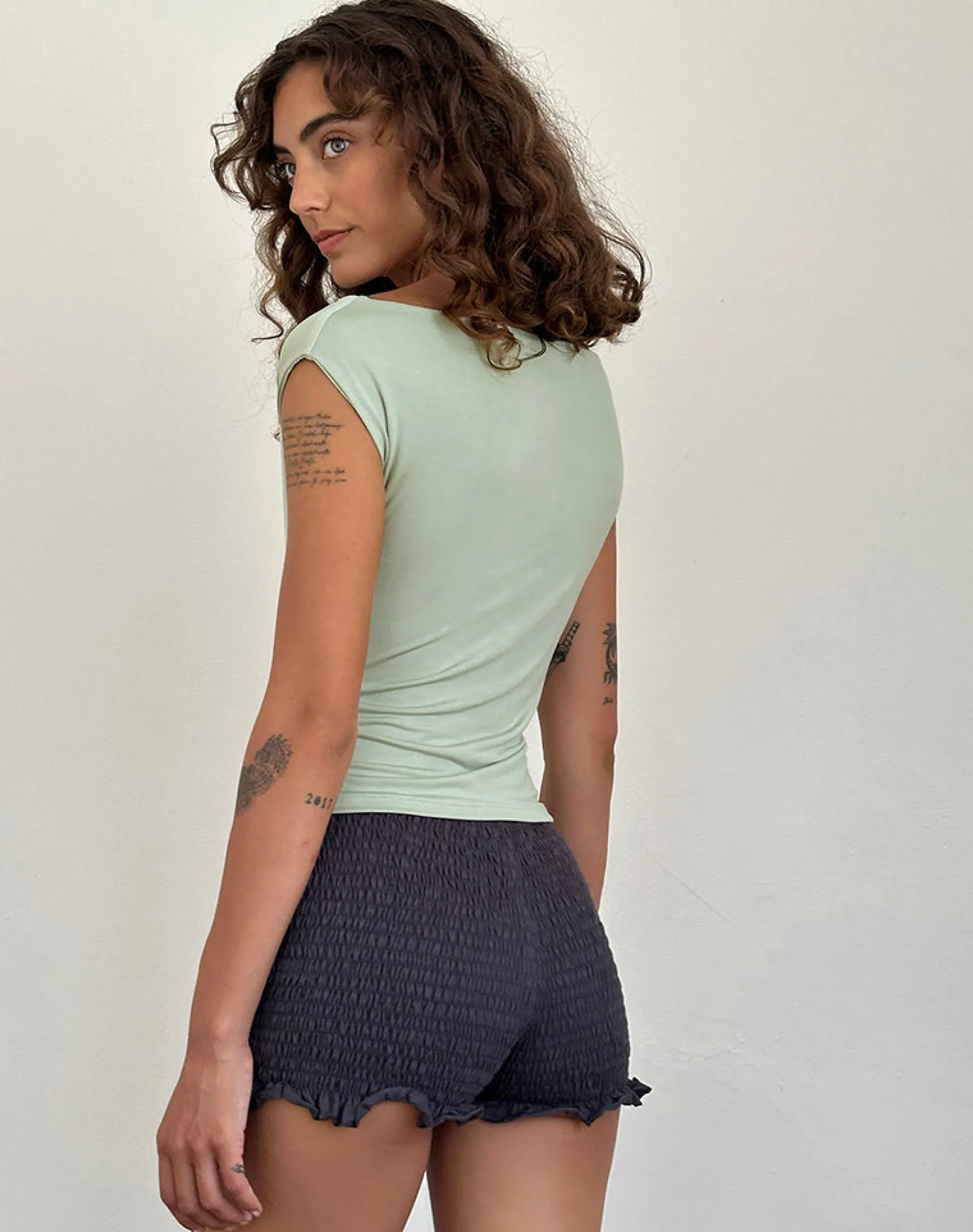 Motel Rocks Basics | Basic Tops-Bentley Ruched Top in Slinky Mint SlinkyMint