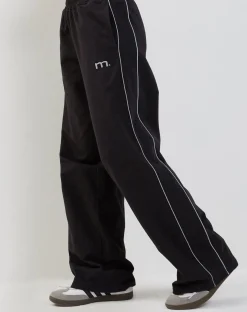 Motel Rocks Loungewear | Wide Leg Pants-Benton Wide Leg Jogger in Black with Dark Grey Piping and 'M' Embroidery BlackwithDarkGreyPipingand'M'Embroidery