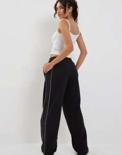 Motel Rocks Loungewear | Wide Leg Pants-Benton Wide Leg Jogger in Black with Dark Grey Piping and 'M' Embroidery BlackwithDarkGreyPipingand'M'Embroidery