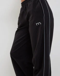 Motel Rocks Loungewear | Wide Leg Pants-Benton Wide Leg Jogger in Black with Dark Grey Piping and 'M' Embroidery BlackwithDarkGreyPipingand'M'Embroidery