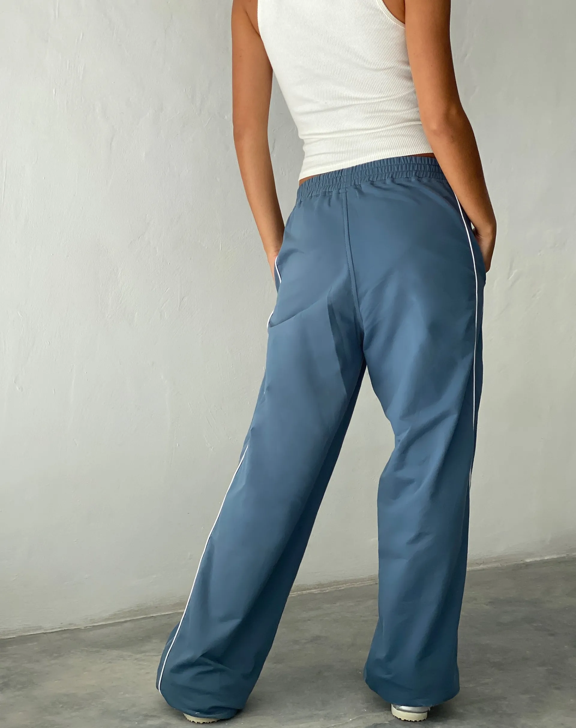 Motel Rocks Wide Leg Pants-Benton Wide Leg Jogger in Blue with 'M' Embroidery Bluewith'M'Embroidery