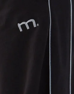 Motel Rocks Loungewear | Wide Leg Pants-Benton Wide Leg Jogger in Black with Dark Grey Piping and 'M' Embroidery BlackwithDarkGreyPipingand'M'Embroidery