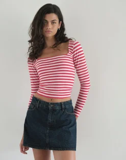 Motel Rocks Basic Tops | Long Sleeve Tops-Biga Long Sleeve Top in Red and White Stripe