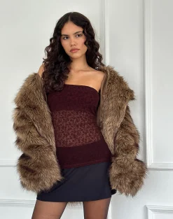 Motel Rocks Bandeau Tops | Going Out Tops-Bilancia Bandeau Top in Ditsy Flock Burnt Maroon DitsyFlockBurntMaroon