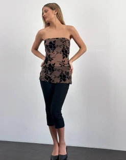 Motel Rocks Printed Tops | Bandeau Tops-Bilancia Bandeau Top in Flock Brown FlockBrown