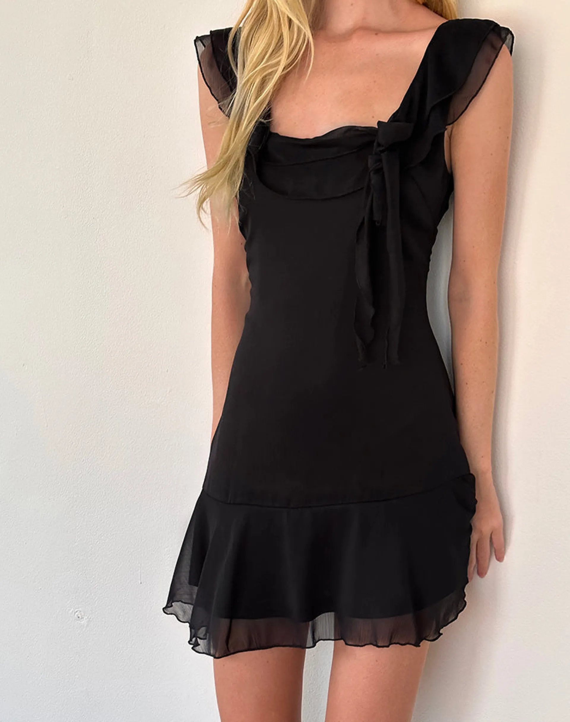 Motel Rocks Little Black Dresses | Party Dresses-Binita Mini Dress in Chiffon Black ChiffonBlack