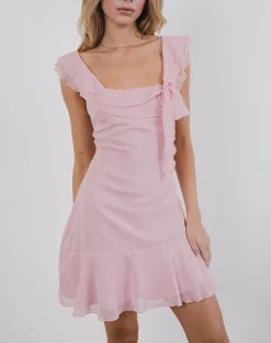 Motel Rocks Mini Dresses-Binita Mini Dress in Chiffon Peony ChiffonPeony