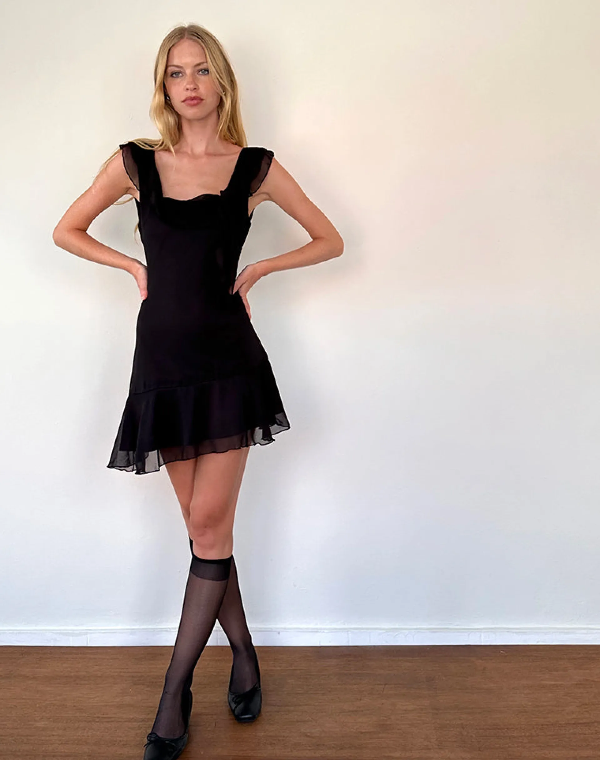 Motel Rocks Little Black Dresses | Party Dresses-Binita Mini Dress in Chiffon Black ChiffonBlack