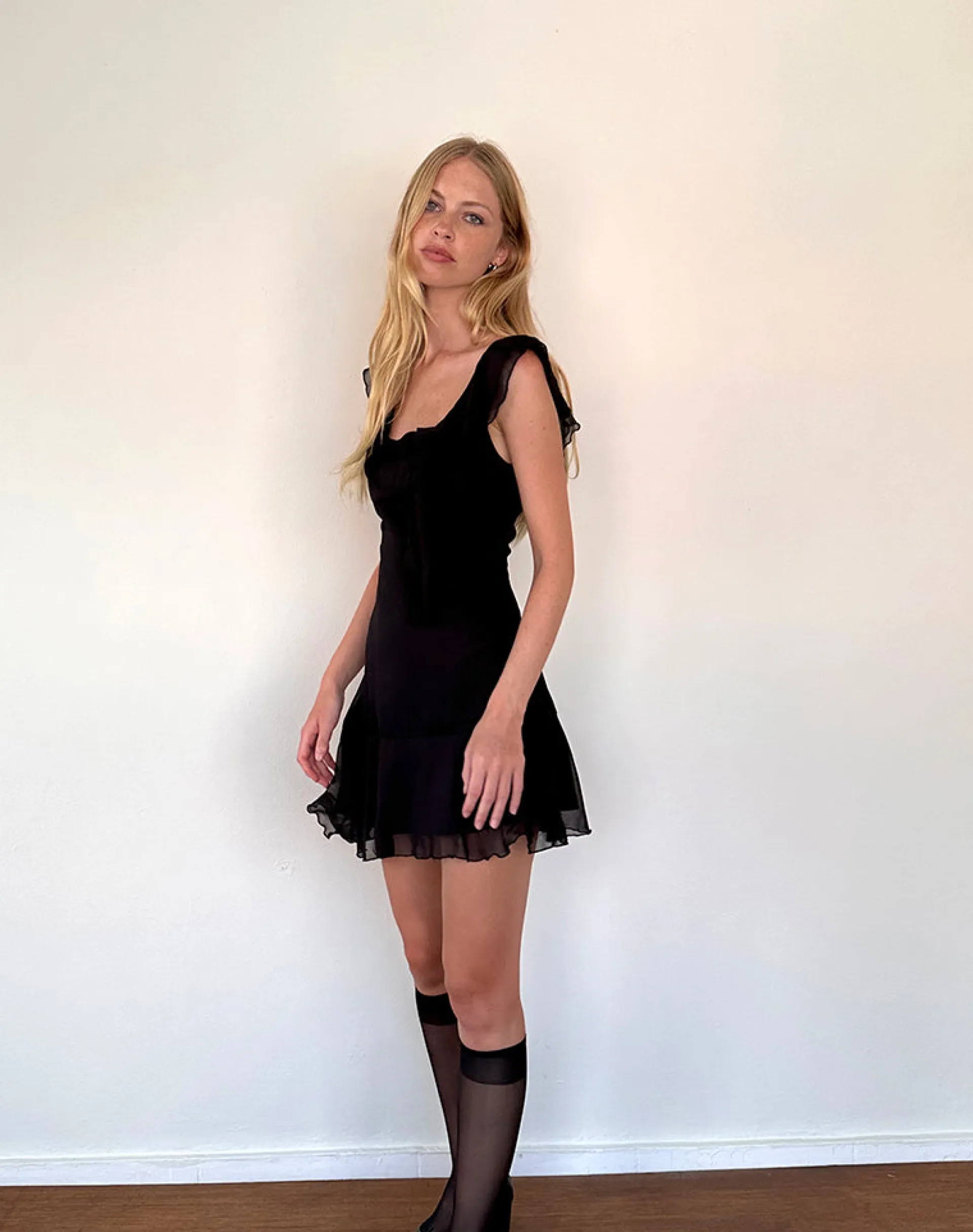 Motel Rocks Little Black Dresses | Party Dresses-Binita Mini Dress in Chiffon Black ChiffonBlack