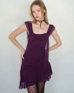 Motel Rocks Bodycon Dresses | Party Dresses-Binita Mini Dress In Chiffon Aubergine ChiffonAubergine