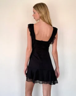 Motel Rocks Little Black Dresses | Party Dresses-Binita Mini Dress in Chiffon Black ChiffonBlack