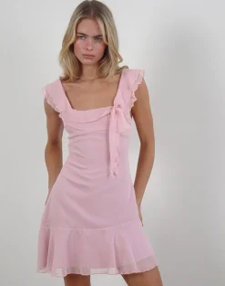 Motel Rocks Mini Dresses-Binita Mini Dress in Chiffon Peony ChiffonPeony