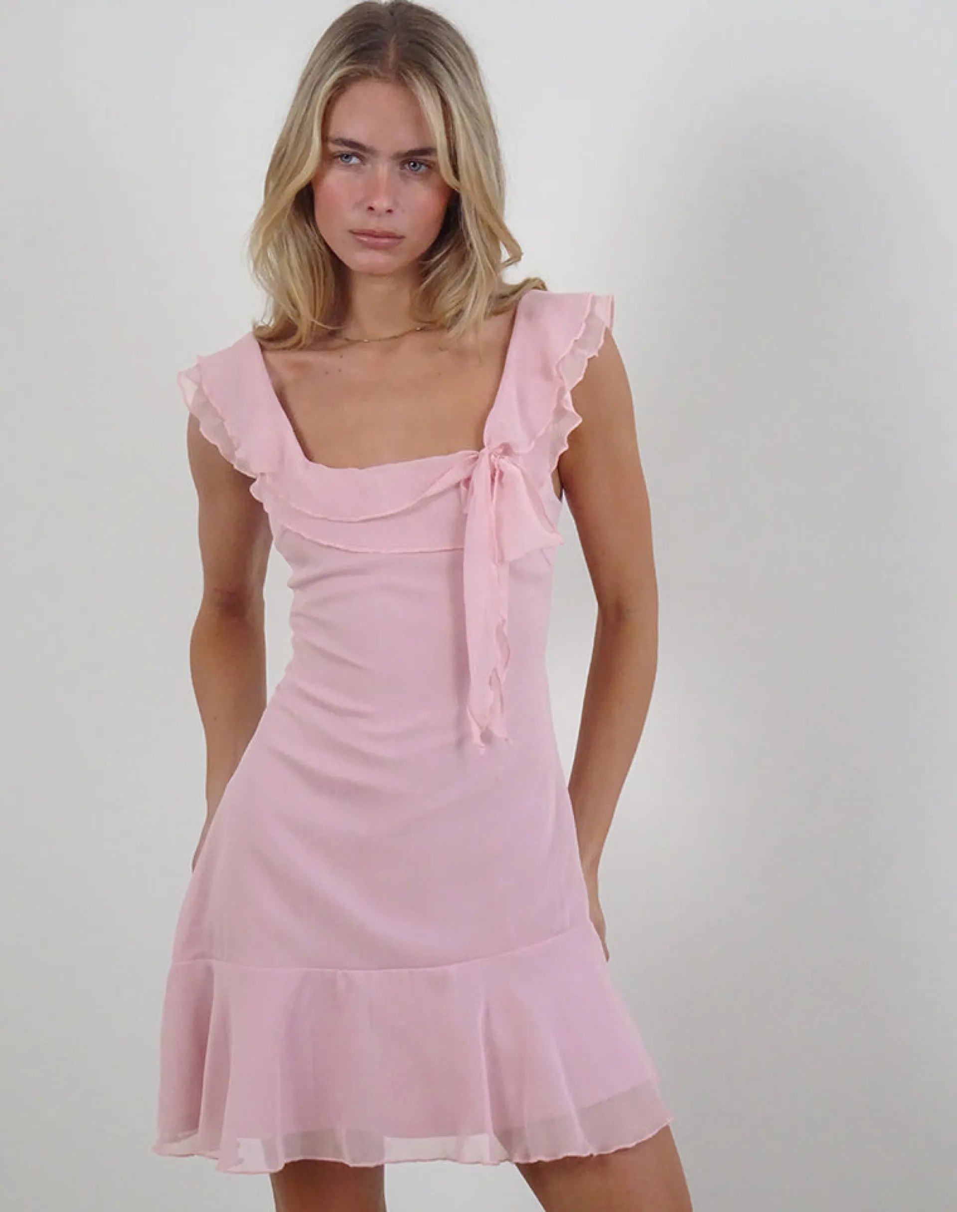 Motel Rocks Mini Dresses-Binita Mini Dress in Chiffon Peony ChiffonPeony