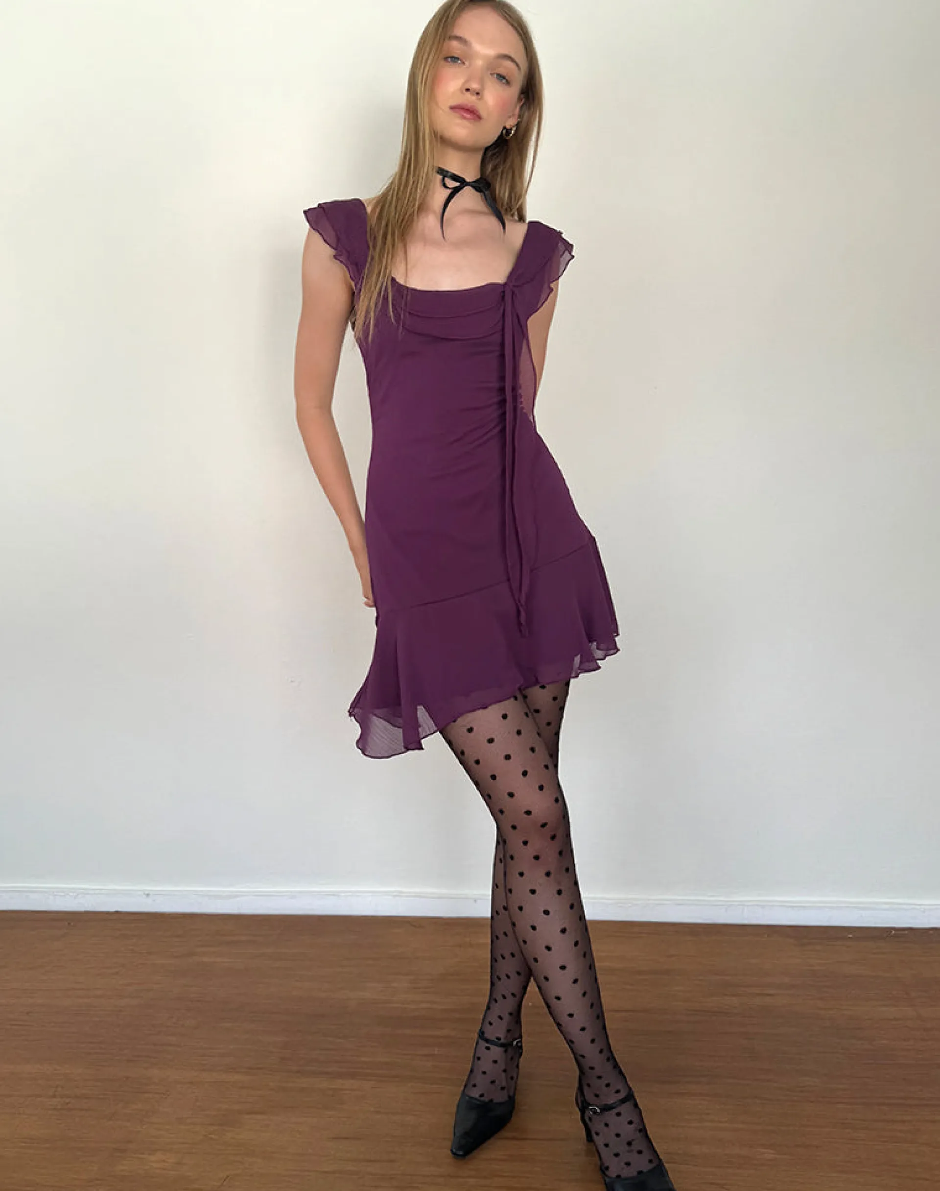 Motel Rocks Bodycon Dresses | Party Dresses-Binita Mini Dress In Chiffon Aubergine ChiffonAubergine