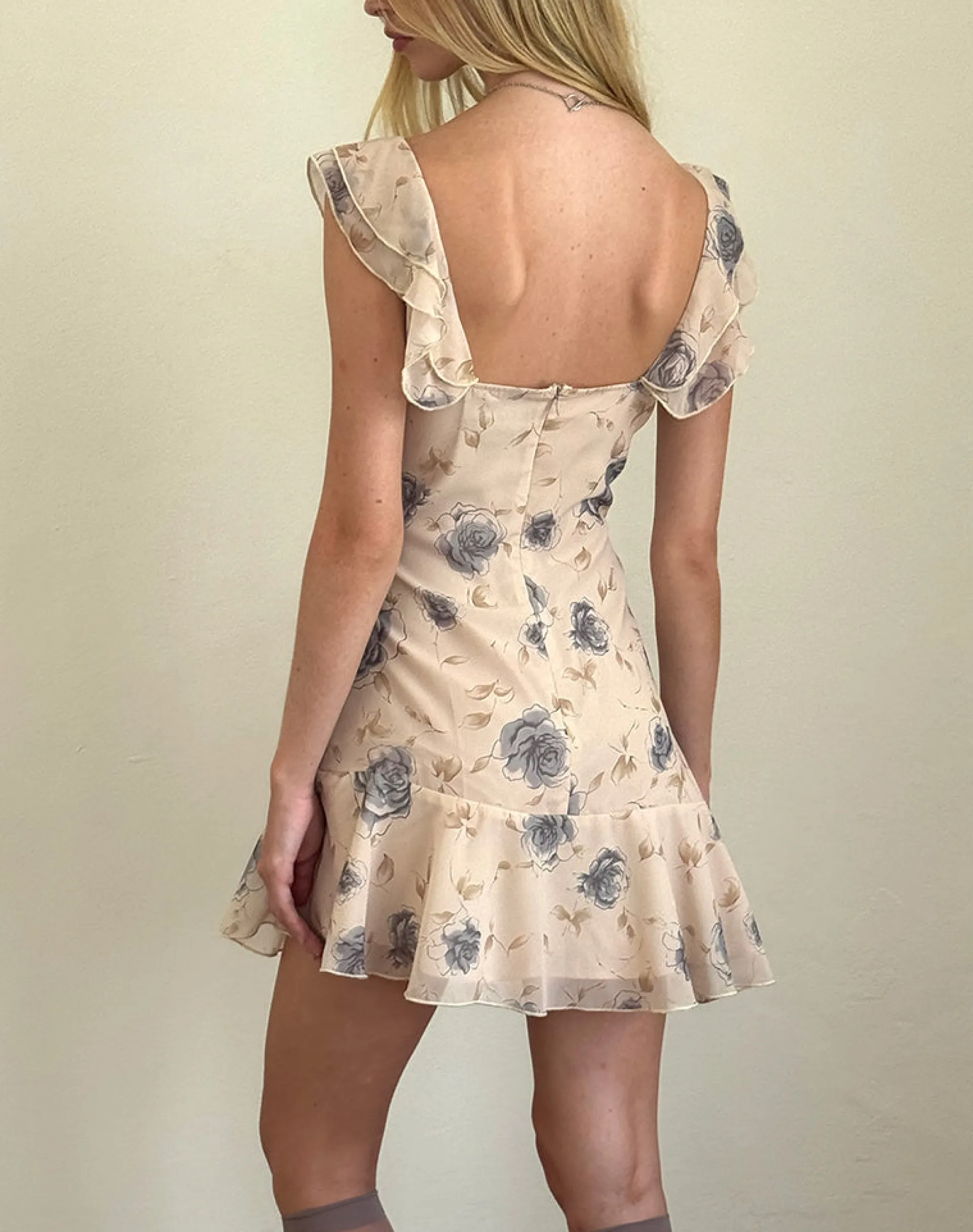 Motel Rocks Printed Dresses | Day Dresses-Binita Mini Dress in Wild Rose Blue wildroseblue