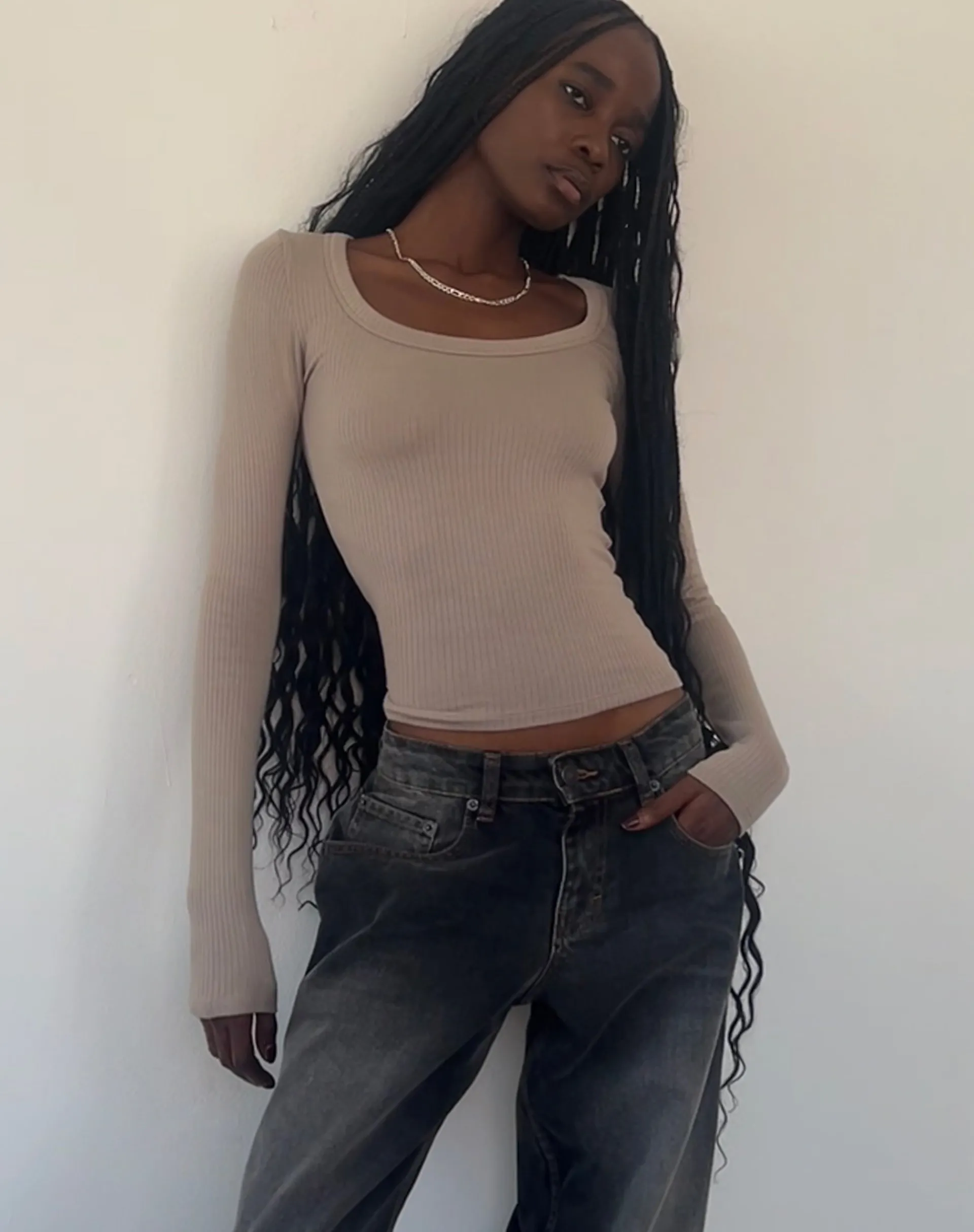 Motel Rocks Basic Tops | Long Sleeve Tops-Binlo Extra Long Sleeve Top in London Fog LondonFog