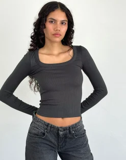 Motel Rocks Basic Tops | Long Sleeve Tops-Binlo Extra Long Sleeve Top in Black Forest BlackForest