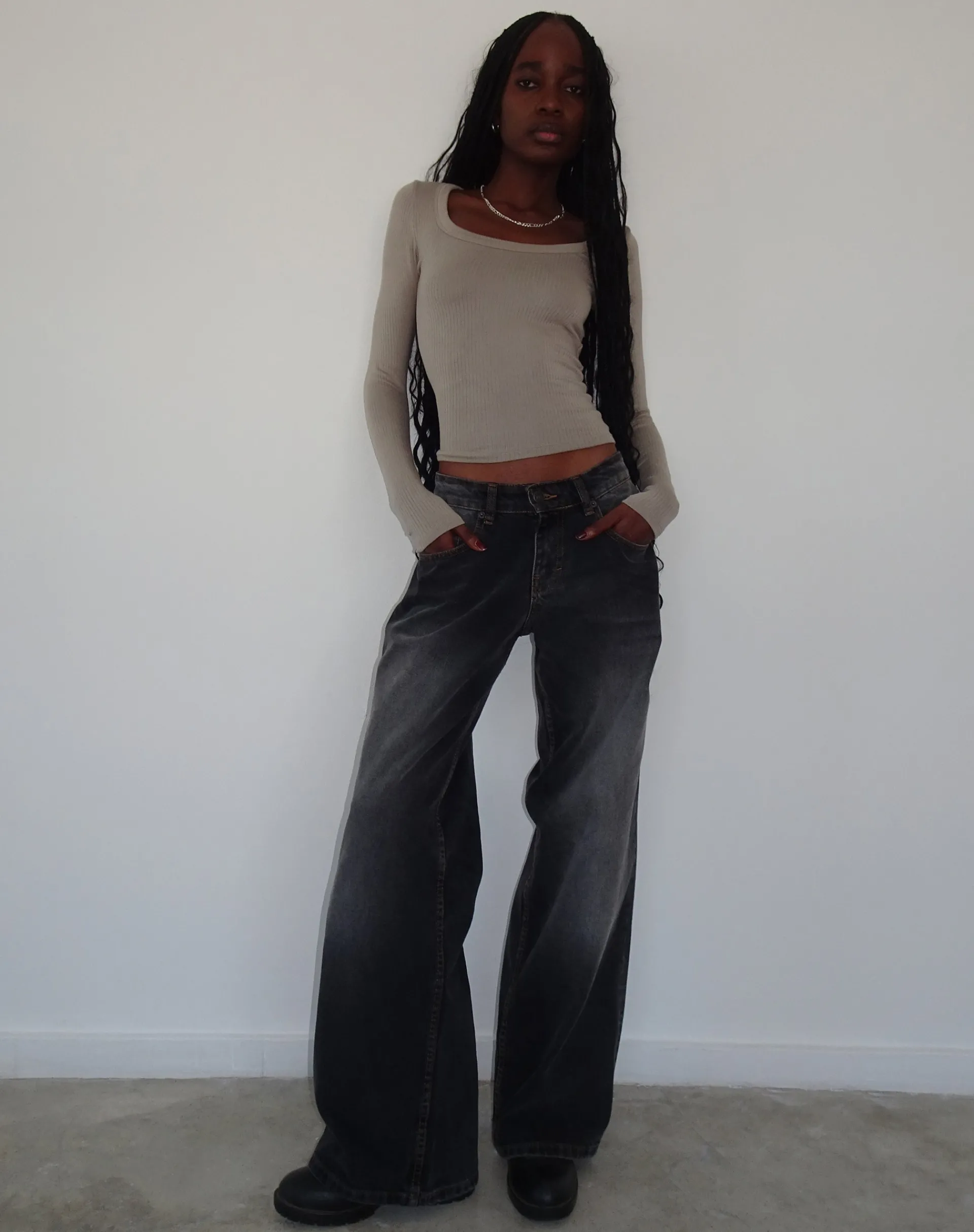 Motel Rocks Basic Tops | Long Sleeve Tops-Binlo Extra Long Sleeve Top in London Fog LondonFog