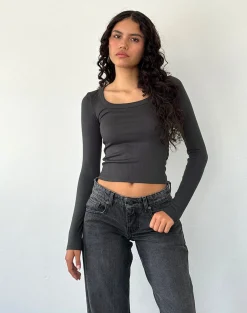 Motel Rocks Basic Tops | Long Sleeve Tops-Binlo Extra Long Sleeve Top in Black Forest BlackForest