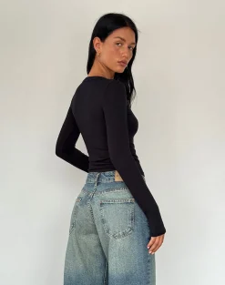 Motel Rocks Basics | Basic Tops-Binlo Extra Long Sleeve Top in Black
