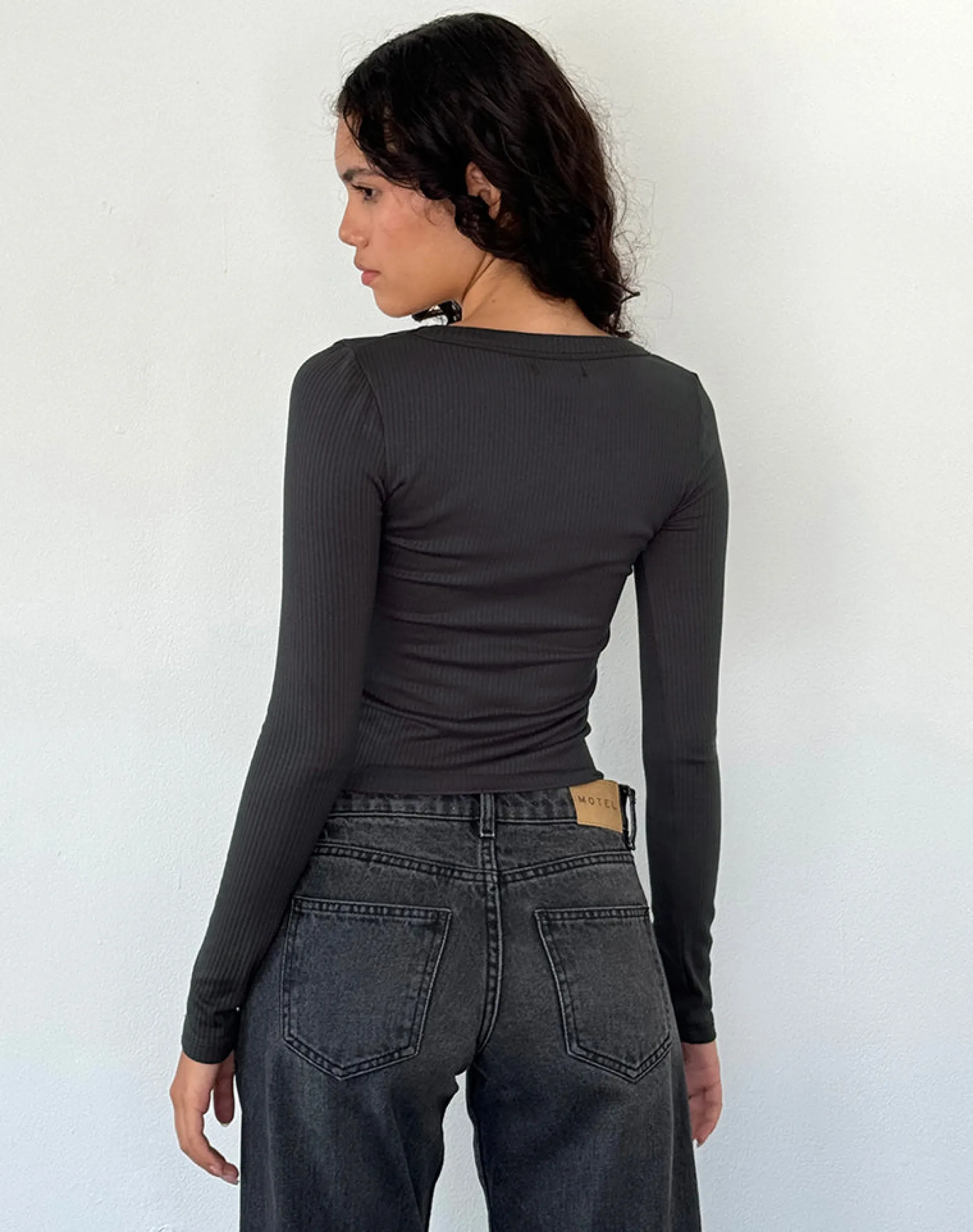 Motel Rocks Basic Tops | Long Sleeve Tops-Binlo Extra Long Sleeve Top in Black Forest BlackForest