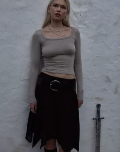 Motel Rocks Basic Tops | Long Sleeve Tops-Binlo Extra Long Sleeve Top in London Fog LondonFog