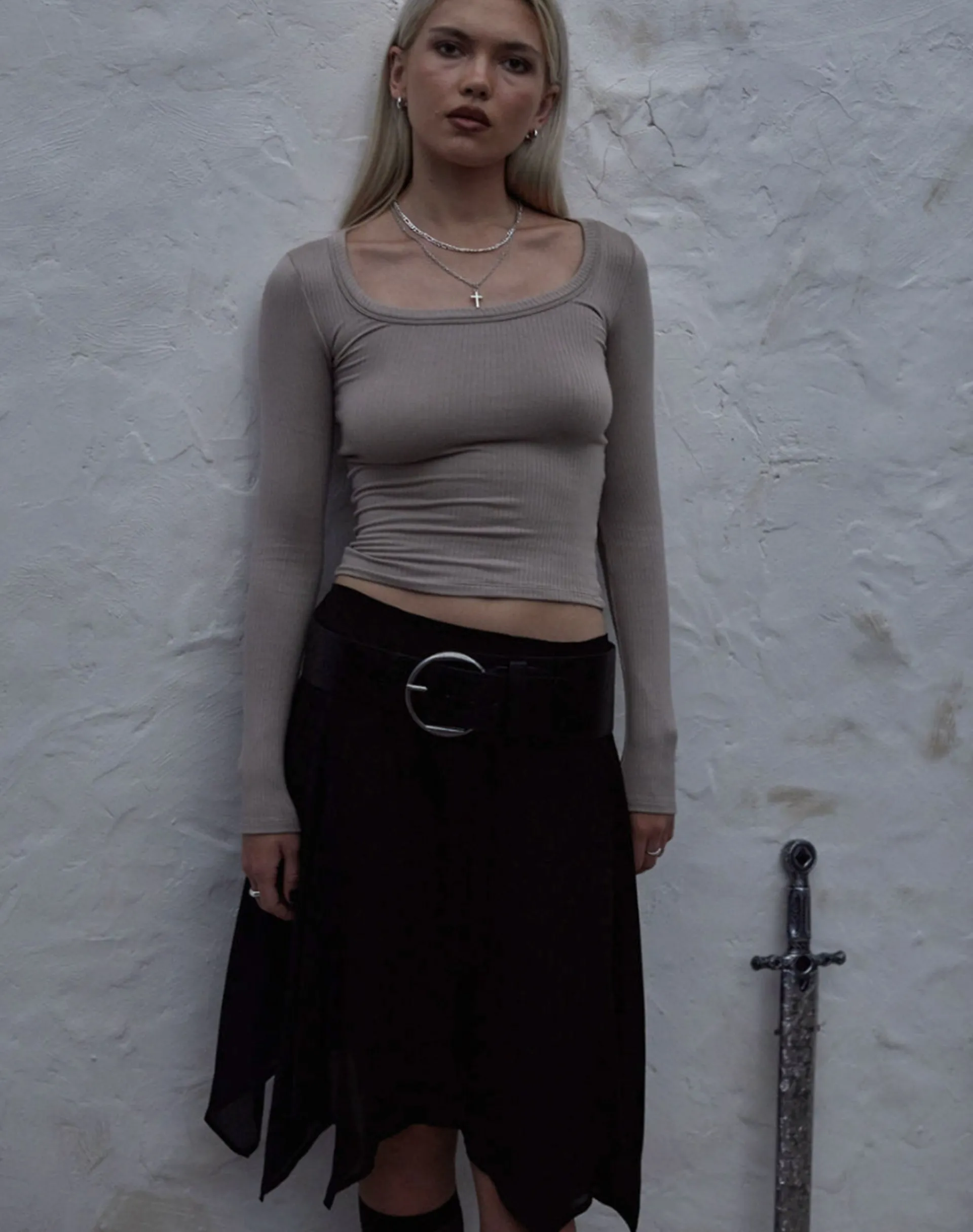 Motel Rocks Basic Tops | Long Sleeve Tops-Binlo Extra Long Sleeve Top in London Fog LondonFog
