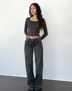 Motel Rocks Basic Tops | Long Sleeve Tops-Binlo Extra Long Sleeve Top in Black Forest BlackForest