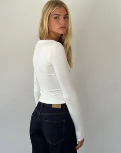 Motel Rocks Basics | Basic Tops-Binlo Extra Long Sleeve Top in White
