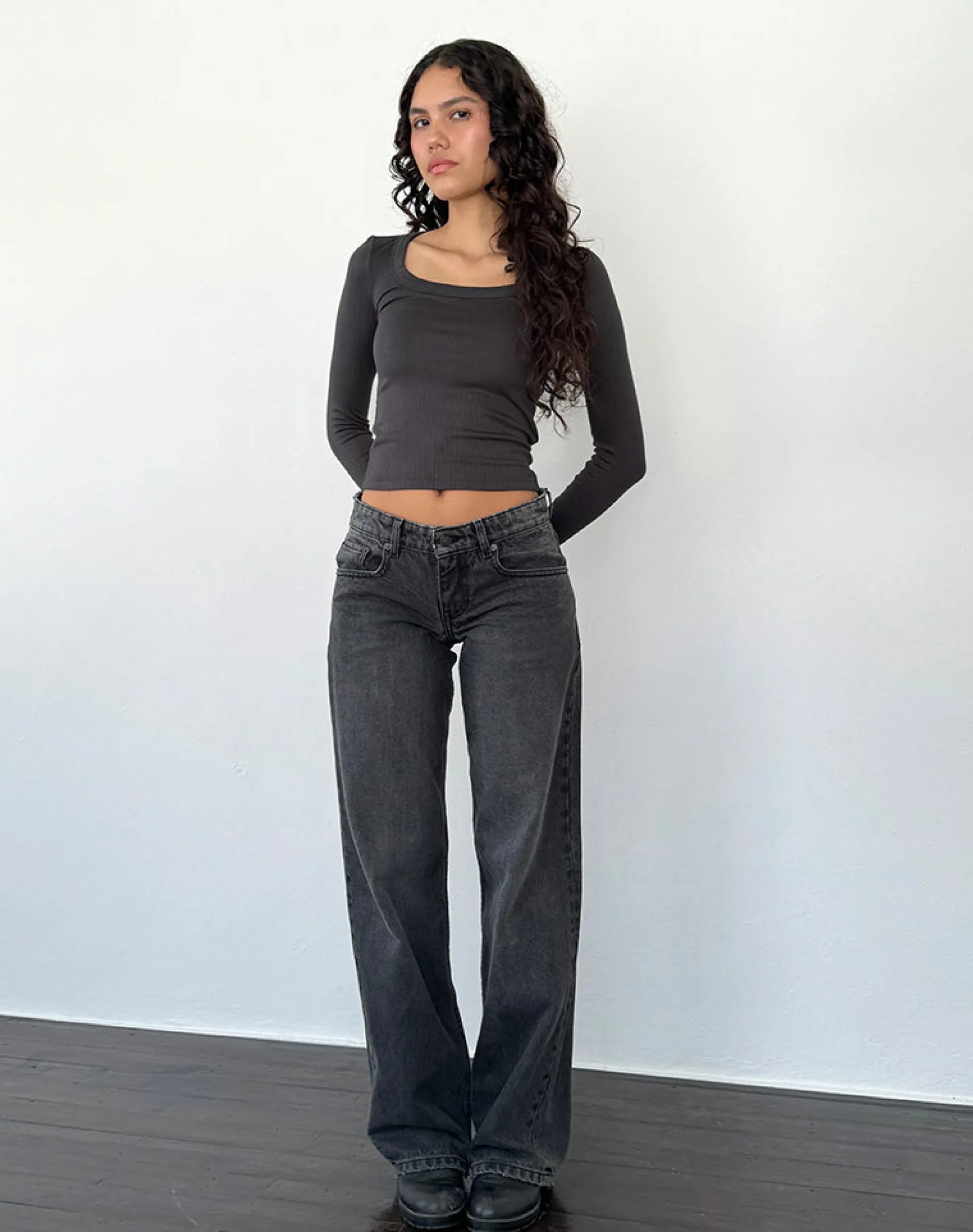 Motel Rocks Basic Tops | Long Sleeve Tops-Binlo Extra Long Sleeve Top in Black Forest BlackForest