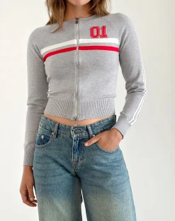 Motel Rocks Cardigans | Jackets-Binta Zip Through Jacket in Grey Marl