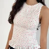 Motel Rocks Vest Tops | Printed Tops-Birita Shirred Tank Top in White and Red Polkadot WhiteandRedPolkadot