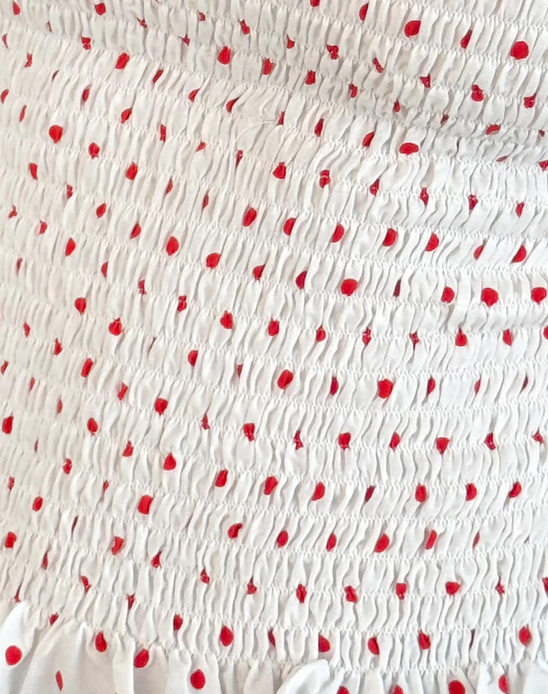 Motel Rocks Vest Tops | Printed Tops-Birita Shirred Tank Top in White and Red Polkadot WhiteandRedPolkadot