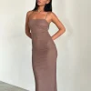 Motel Rocks Bodycon Dresses | Midi Dresses-Bisilk Midi Dress in Mesh Brown with Light Blue