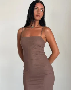 Motel Rocks Bodycon Dresses | Midi Dresses-Bisilk Midi Dress in Mesh Brown with Light Blue