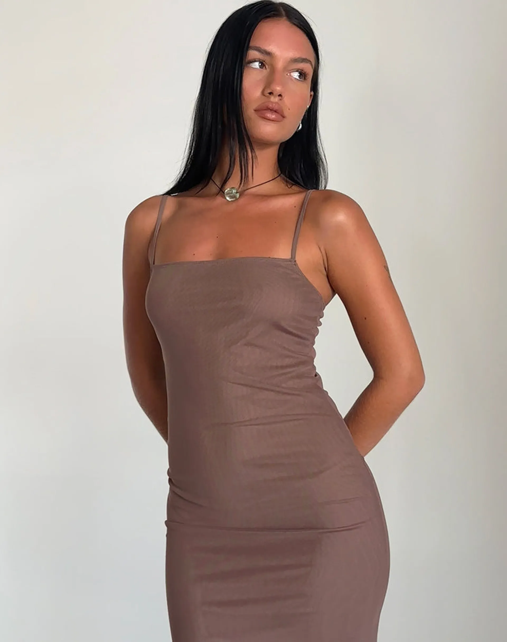 Motel Rocks Bodycon Dresses | Midi Dresses-Bisilk Midi Dress in Mesh Brown with Light Blue