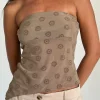Motel Rocks Bandeau Tops-Bistara Top in Daisy Flock Light Brown