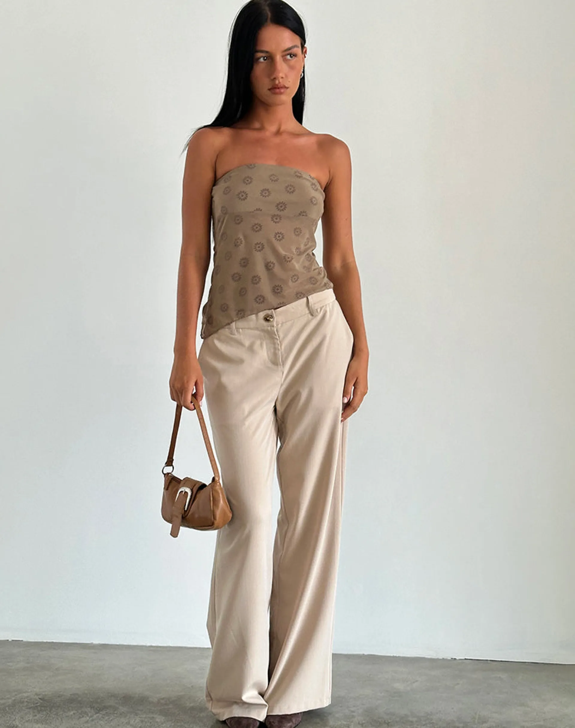 Motel Rocks Bandeau Tops-Bistara Top in Daisy Flock Light Brown