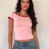 Motel Rocks Basics | Basic Tops-Bitha Top in Ballet Pink with Adrenaline Red Binding BalletPinkwithAdrenalineRedBinding