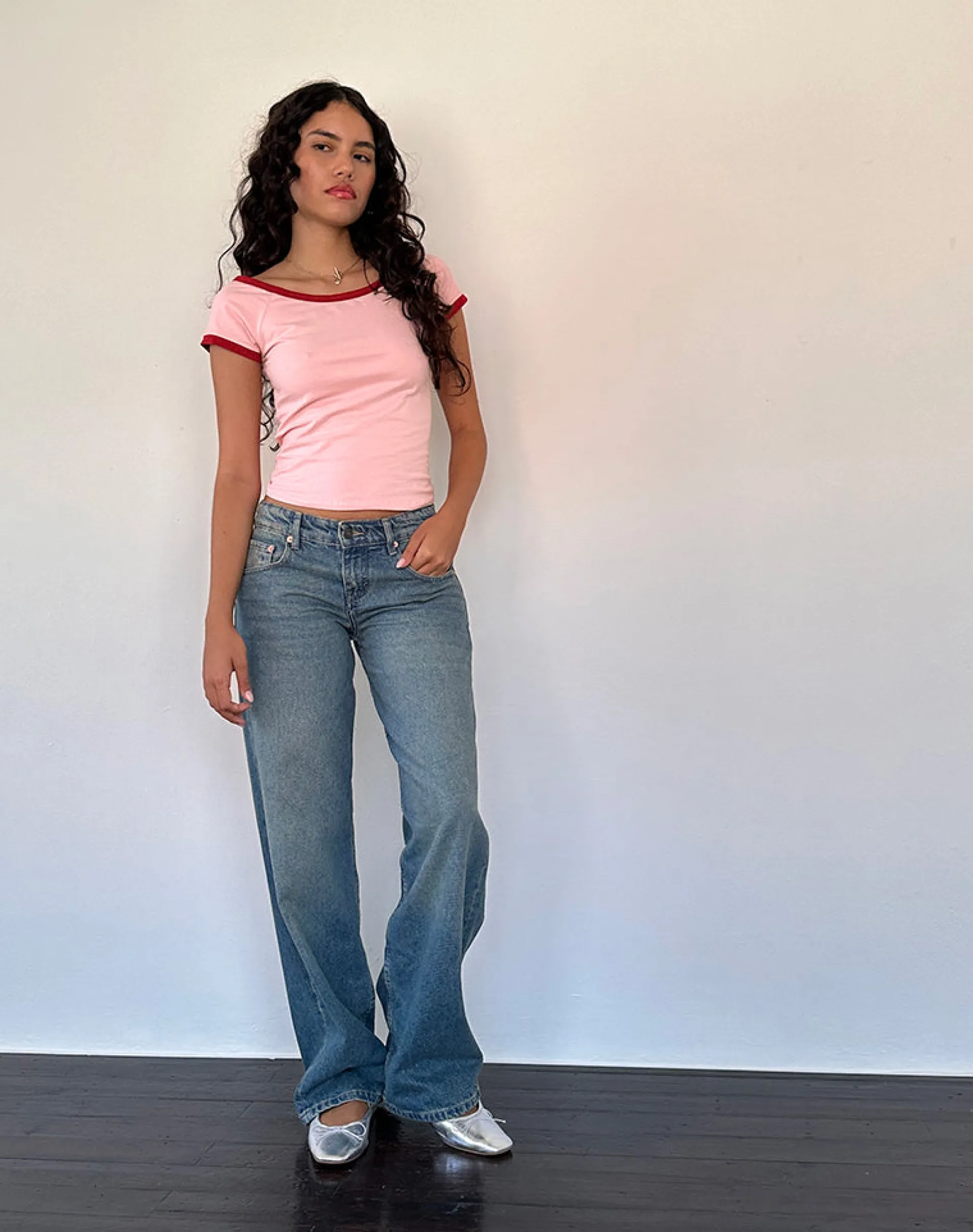 Motel Rocks Basics | Basic Tops-Bitha Top in Ballet Pink with Adrenaline Red Binding BalletPinkwithAdrenalineRedBinding