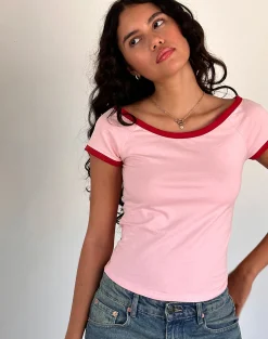 Motel Rocks Basics | Basic Tops-Bitha Top in Ballet Pink with Adrenaline Red Binding BalletPinkwithAdrenalineRedBinding