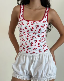 Motel Rocks Vest Tops | Printed Tops-Blaira Top in Cherry Print White