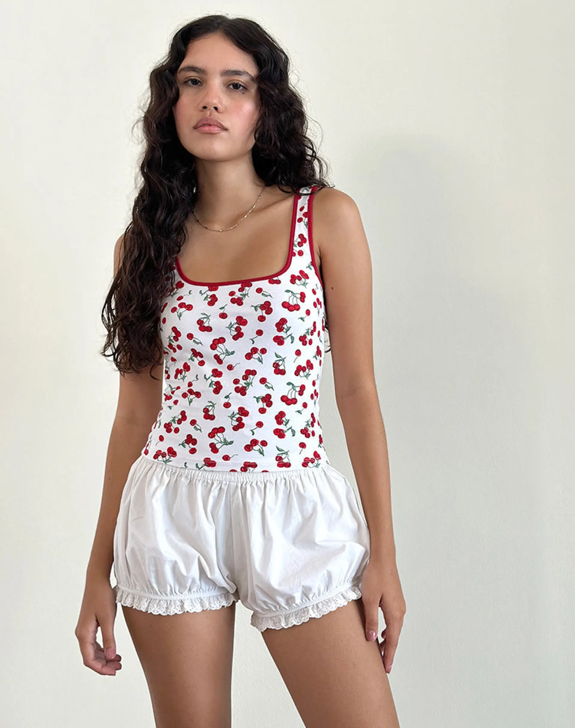 Motel Rocks Vest Tops | Printed Tops-Blaira Top in Cherry Print White