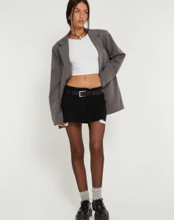 Motel Rocks Mini Skirts-Blythe Low Waisted Mini Skirt in Twill Suede Black