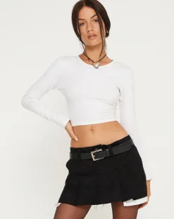 Motel Rocks Mini Skirts-Blythe Low Waisted Mini Skirt in Twill Suede Black