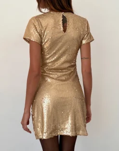 Motel Rocks Bodycon Dresses | Party Dresses-Blythe Mini Dress in Gold Sequin