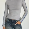 Motel Rocks Basic Tops | Long Sleeve Tops-Bonija Long Sleeve Top in Grey with Cobalt Blue Piping GreywithCobaltBluePiping